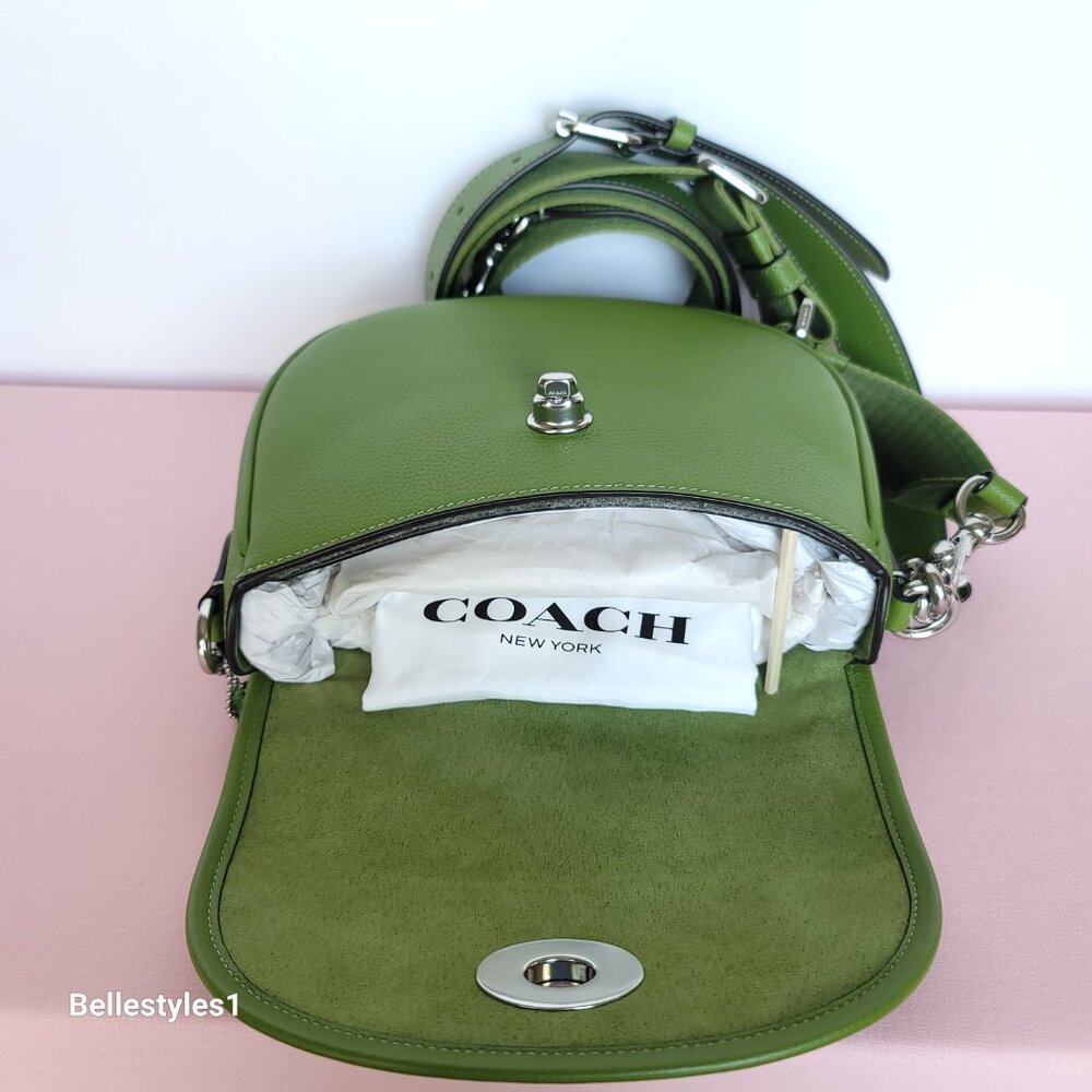COACH Willow Saddle Pebbled Leather Saddle Crossbody Bag- Dark Lime color ⭐ - Picture 12 of 16